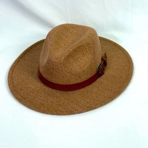 Flat Brim Fedora Hat Unisex Brim Felt Suede Panama Hat Western Rancher w/Buckle